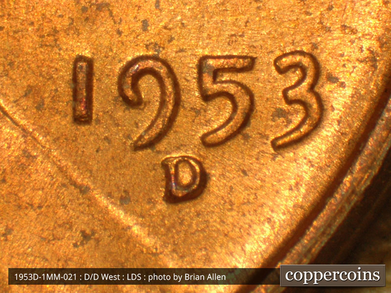 Die-stage C marker on 1953D•1MM•021 (1953 Repunched Mint Mark).