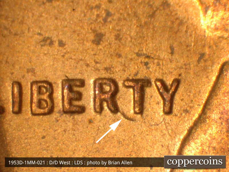 Die-stage C marker on 1953D•1MM•021 (1953 Repunched Mint Mark).
