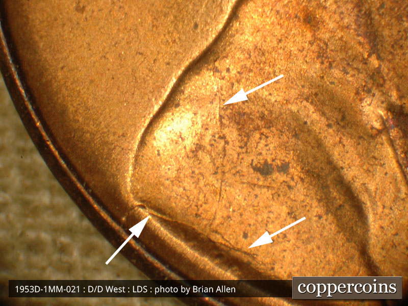 Die-stage C marker on 1953D•1MM•021 (1953 Repunched Mint Mark).