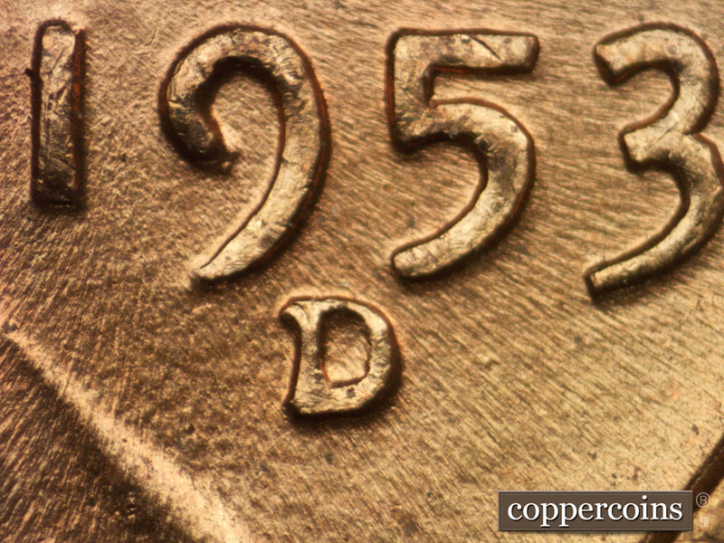 1953 Lincoln cent obverse, CopperCoins die 1953D•1MM•022.