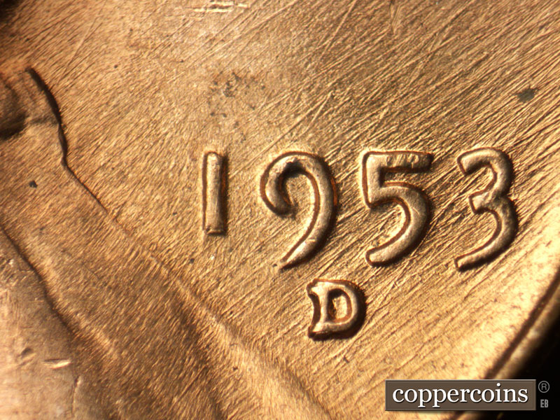 Die-stage B marker on 1953D•1MM•025 (1953 Repunched Mint Mark).