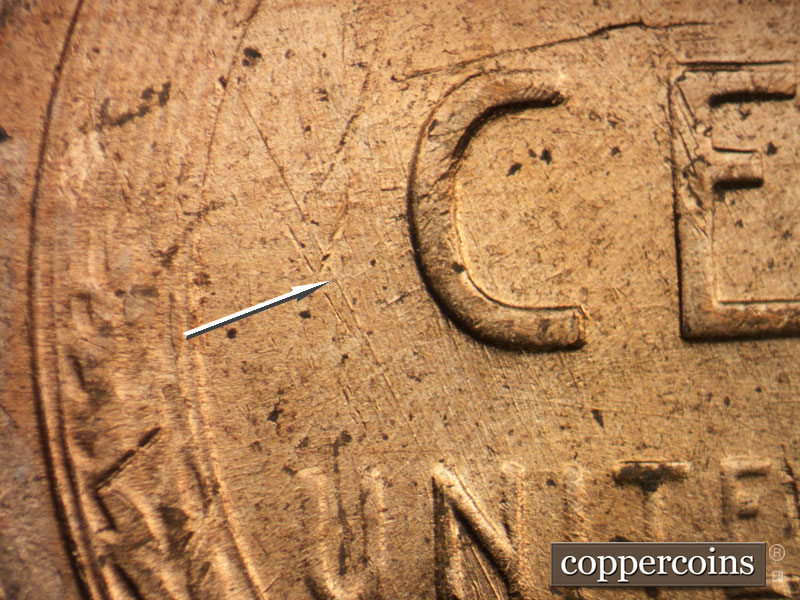 Die-stage B marker on 1953D•1MM•025 (1953 Repunched Mint Mark).