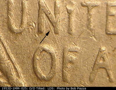 Die-stage C marker on 1953D•1MM•025 (1953 Repunched Mint Mark).