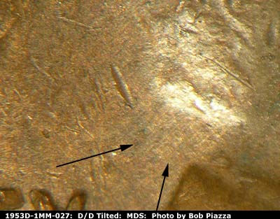 Die-stage B marker on 1953D•1MM•027 (1953 Repunched Mint Mark).