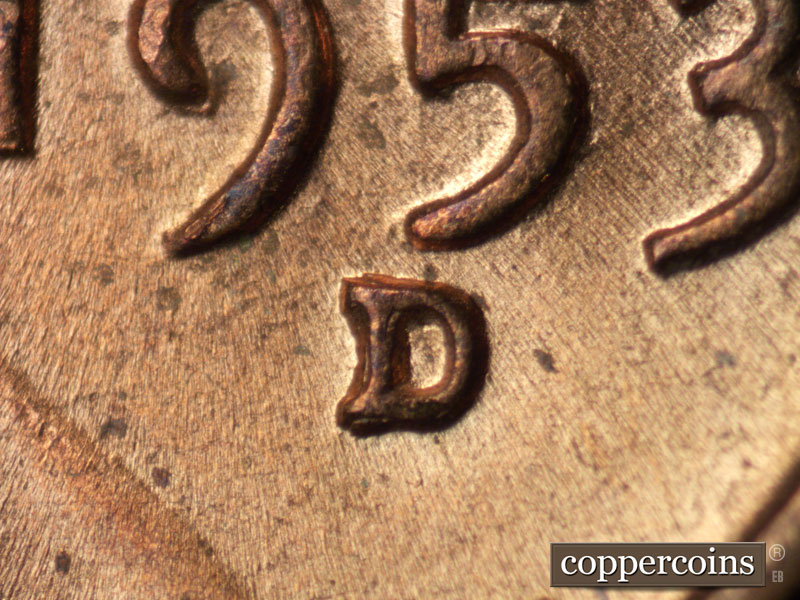 1953 Lincoln cent obverse, CopperCoins die 1953D•1MM•028.