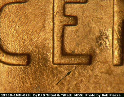 Die-stage B marker on 1953D•1MM•029 (1953 Repunched Mint Mark).