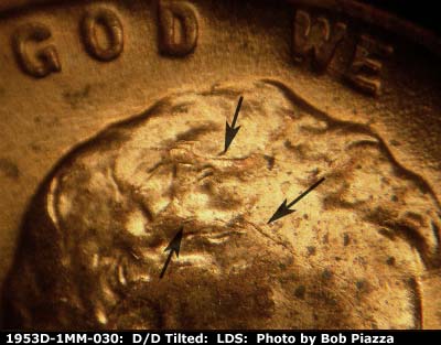 Die-stage C marker on 1953D•1MM•030 (1953 Repunched Mint Mark).