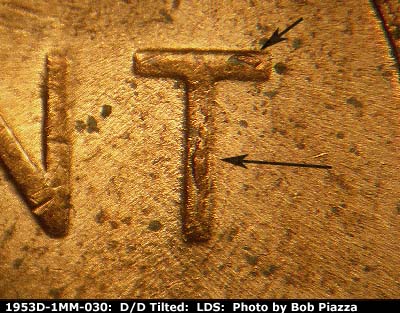 Die-stage C marker on 1953D•1MM•030 (1953 Repunched Mint Mark).