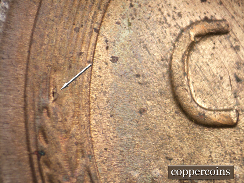 Die-stage B marker on 1953D•1MM•032 (1953 Repunched Mint Mark).