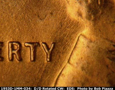 Die-stage A marker on 1953D•1MM•034 (1953 Repunched Mint Mark).