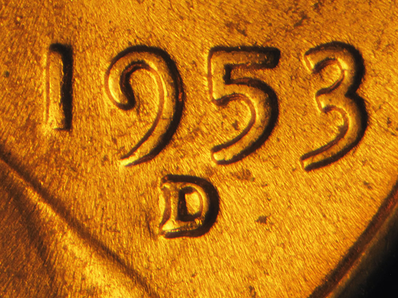 1953 Lincoln cent obverse, CopperCoins die 1953D•1MM•035.