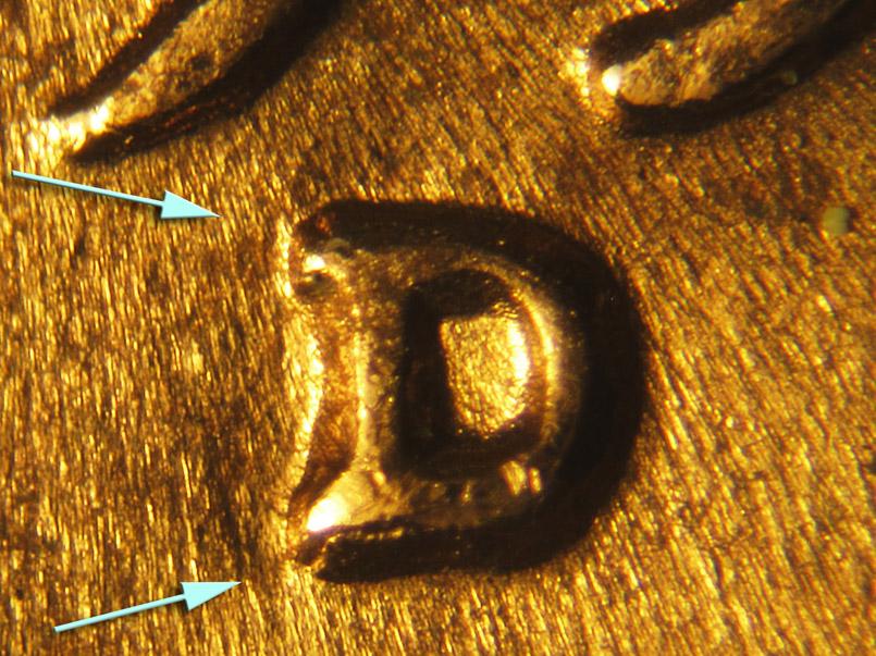 Die-stage B marker on 1953D•1MM•035 (1953 Repunched Mint Mark).