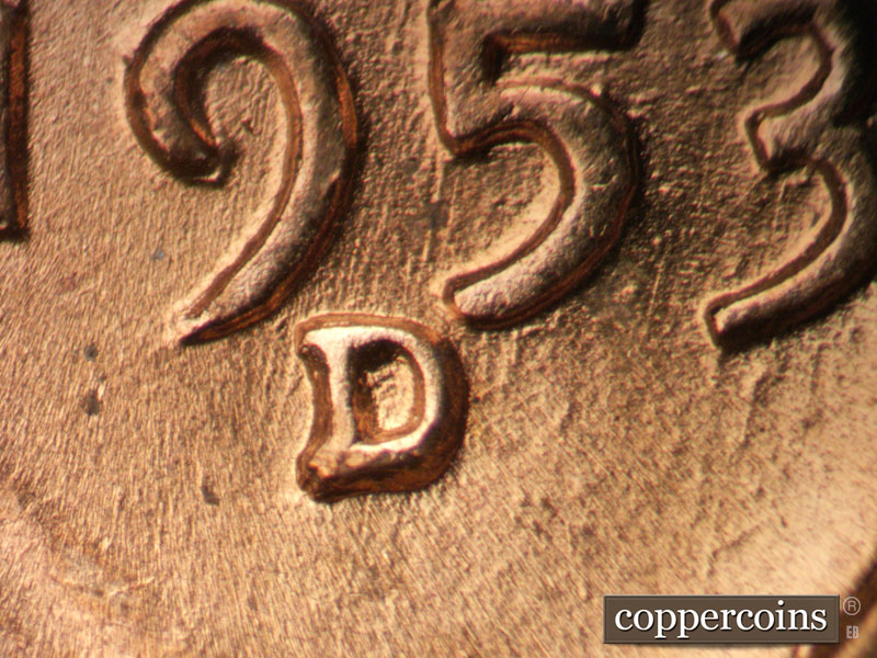 1953 Lincoln cent obverse, CopperCoins die 1953D•1MM•036.