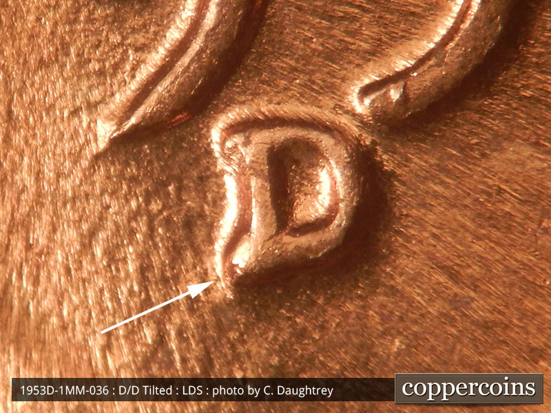 Die-stage C marker on 1953D•1MM•036 (1953 Repunched Mint Mark).