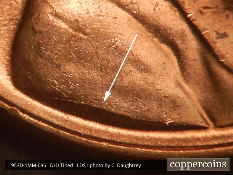 Die-stage C marker on 1953D•1MM•036 (1953 Repunched Mint Mark).