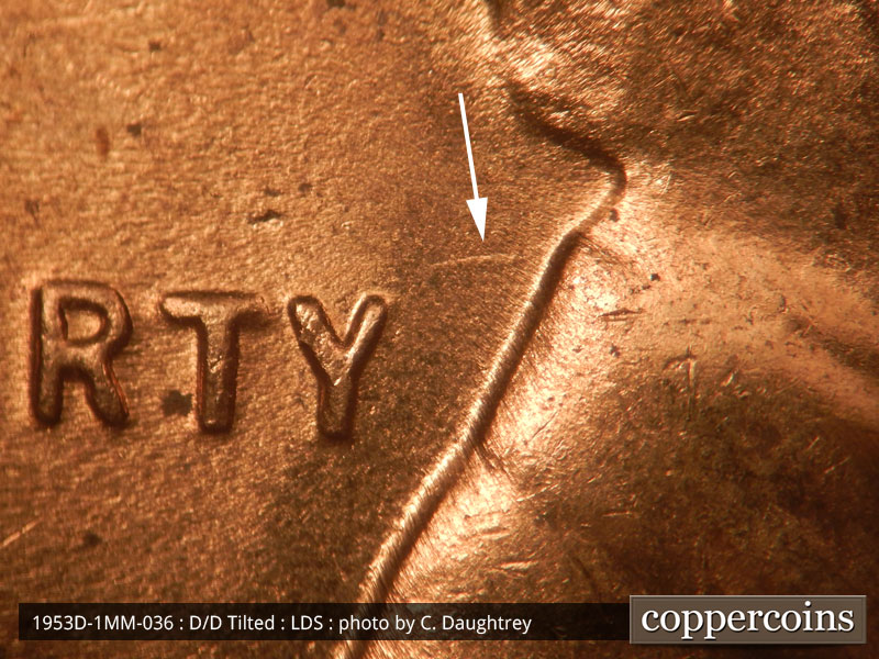 Die-stage C marker on 1953D•1MM•036 (1953 Repunched Mint Mark).