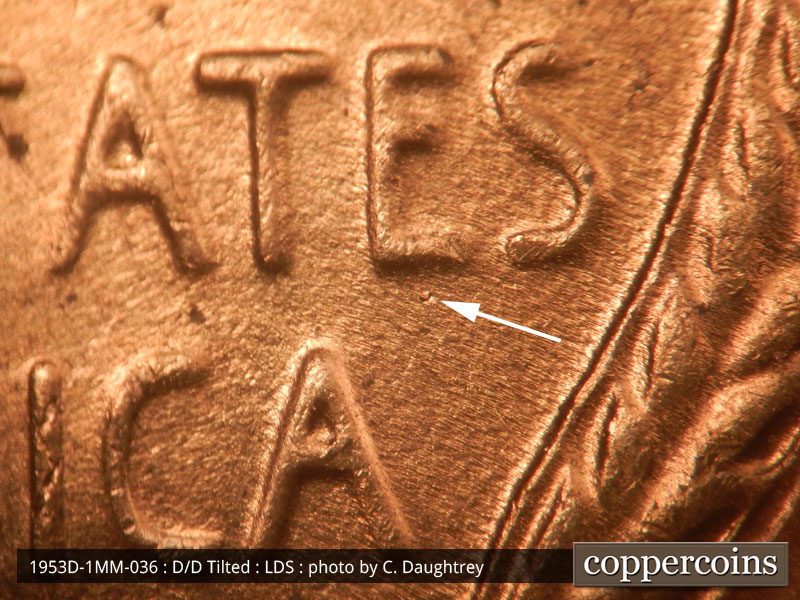 Die-stage C marker on 1953D•1MM•036 (1953 Repunched Mint Mark).
