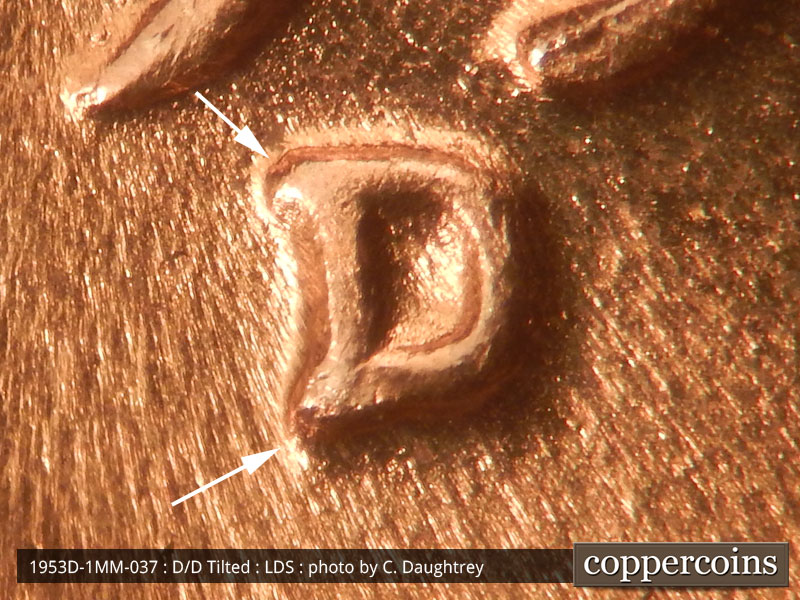 Die-stage C marker on 1953D•1MM•037 (1953 Repunched Mint Mark).
