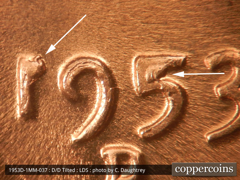 Die-stage C marker on 1953D•1MM•037 (1953 Repunched Mint Mark).
