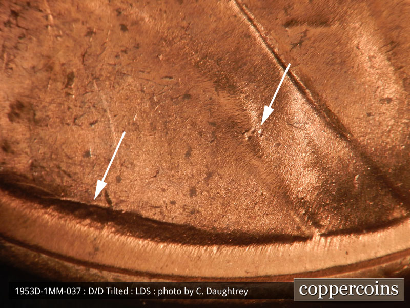 Die-stage C marker on 1953D•1MM•037 (1953 Repunched Mint Mark).