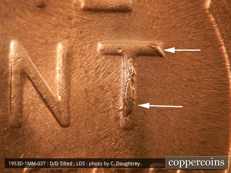 Die-stage C marker on 1953D•1MM•037 (1953 Repunched Mint Mark).