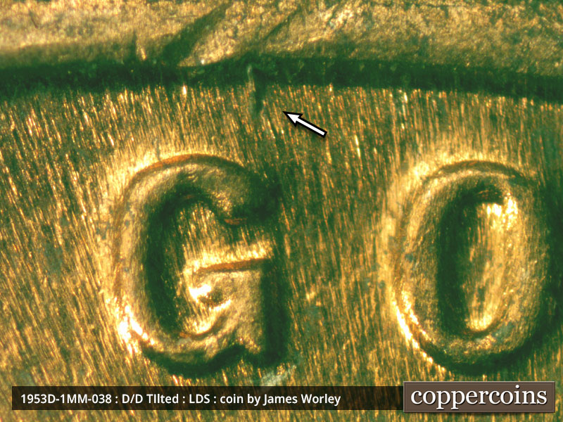 Die-stage C marker on 1953D•1MM•038 (1953 Repunched Mint Mark).