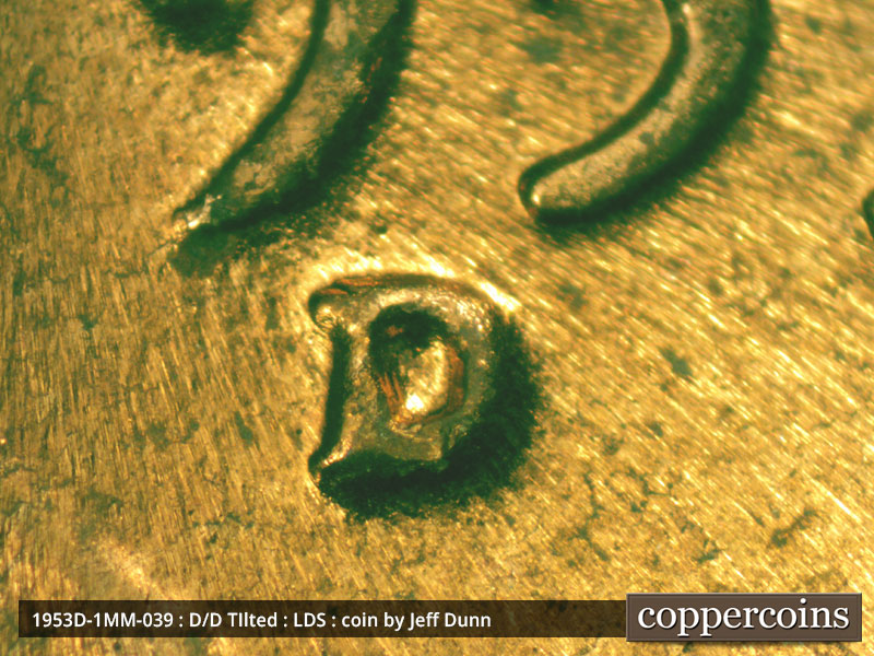 Die-stage C marker on 1953D•1MM•039 (1953 Repunched Mint Mark).