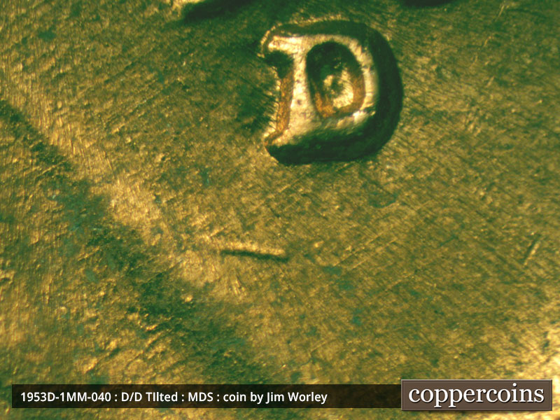Die-stage B marker on 1953D•1MM•040 (1953 Repunched Mint Mark).
