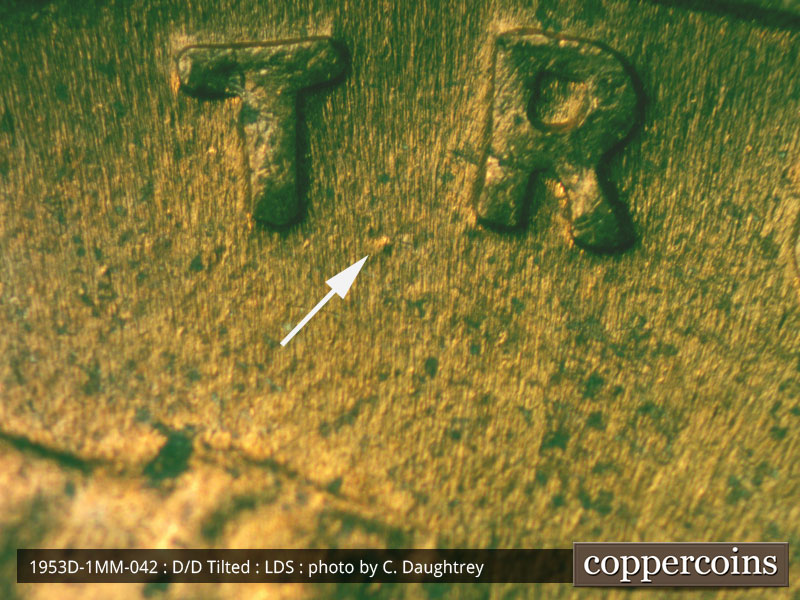 Die-stage C marker on 1953D•1MM•042 (1953 Repunched Mint Mark).