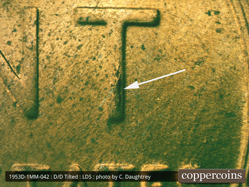 Die-stage C marker on 1953D•1MM•042 (1953 Repunched Mint Mark).
