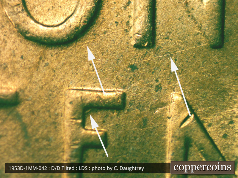 Die-stage C marker on 1953D•1MM•042 (1953 Repunched Mint Mark).