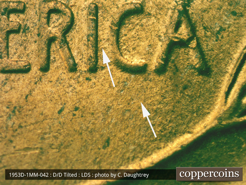 Die-stage C marker on 1953D•1MM•042 (1953 Repunched Mint Mark).