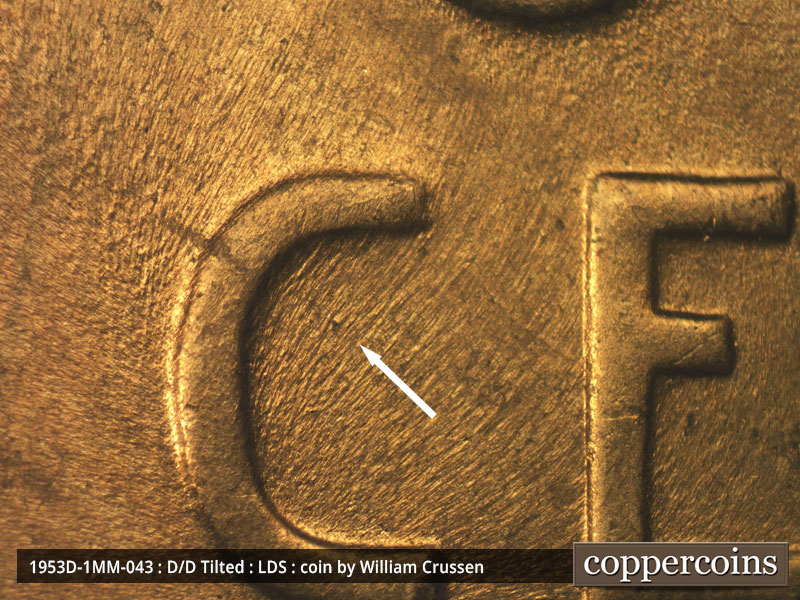 Die-stage C marker on 1953D•1MM•043 (1953 Repunched Mint Mark).