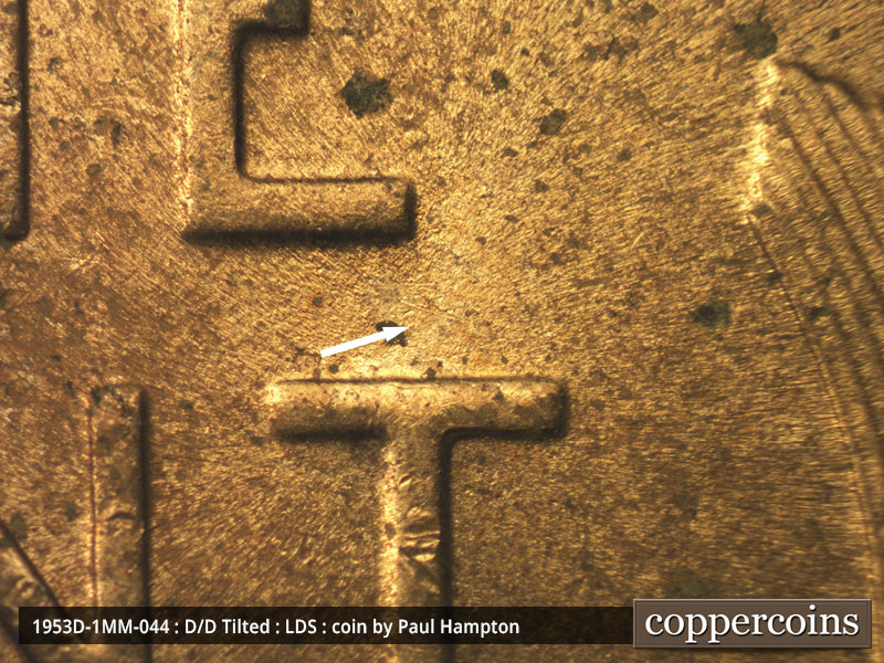 Die-stage C marker on 1953D•1MM•044 (1953 Repunched Mint Mark).
