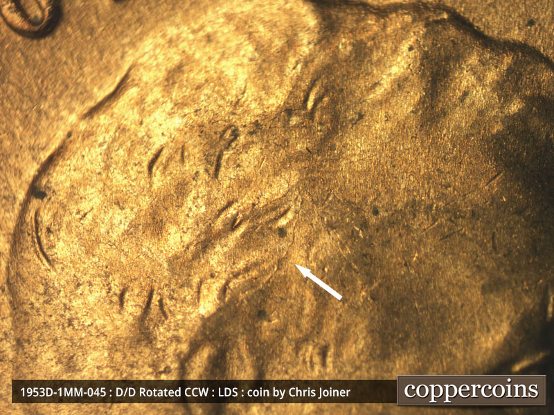 Die-stage C marker on 1953D•1MM•045 (1953 Repunched Mint Mark).