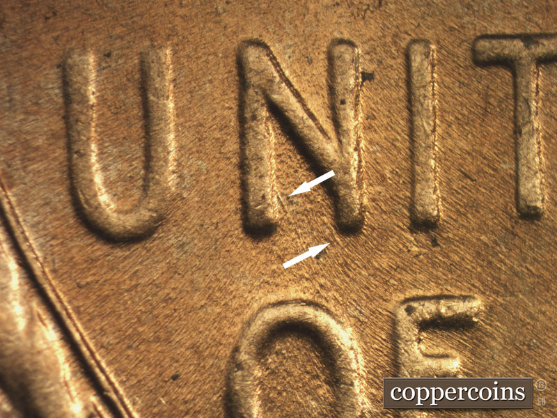 Die-stage B marker on 1953D•1MM•048 (1953 Repunched Mint Mark).