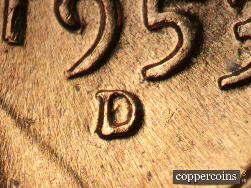 Die-stage C marker on 1953D•1MM•052 (1953 Repunched Mint Mark).
