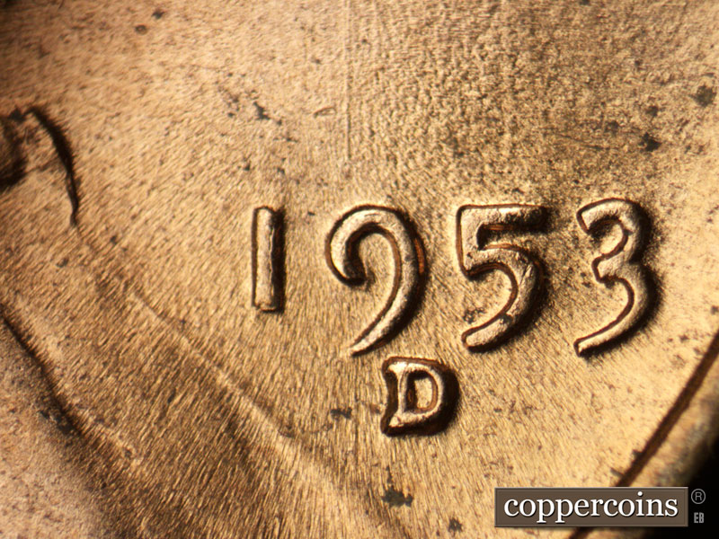 Die-stage C marker on 1953D•1MM•053 showing Worn N/S die scratches above date.