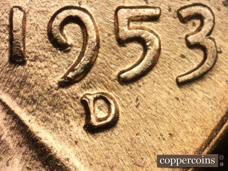 Die-stage C marker on 1953D•1MM•057 (1953 Repunched Mint Mark).