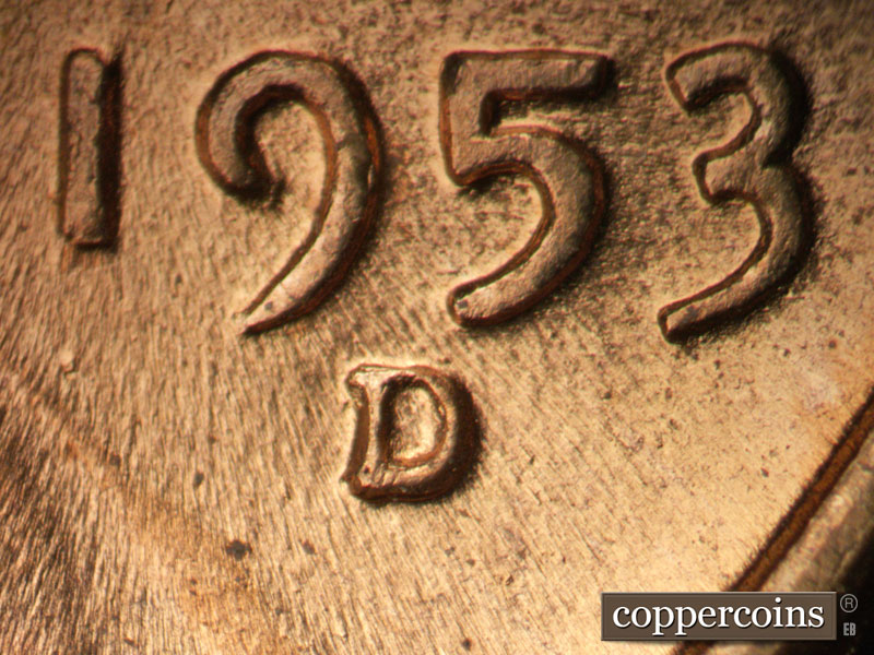 Die-stage C marker on 1953D•1MM•058 (1953 Repunched Mint Mark).