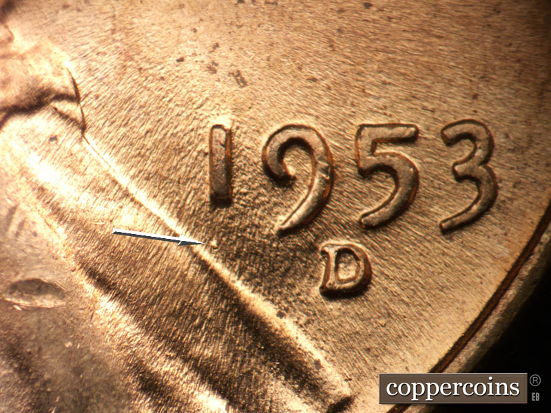 Die-stage C marker on 1953D•1MM•058 (1953 Repunched Mint Mark).
