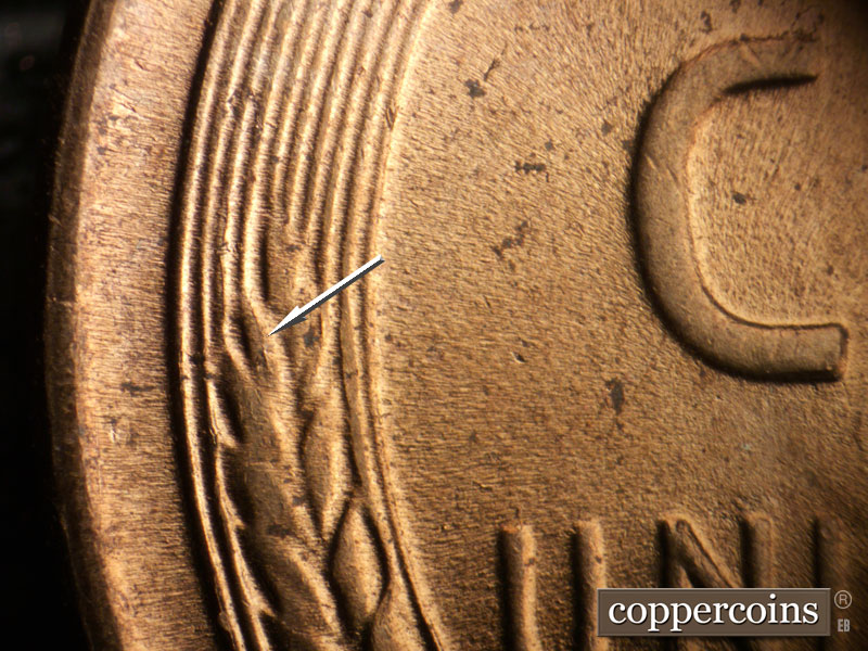 Die-stage C marker on 1953D•1MM•058 (1953 Repunched Mint Mark).