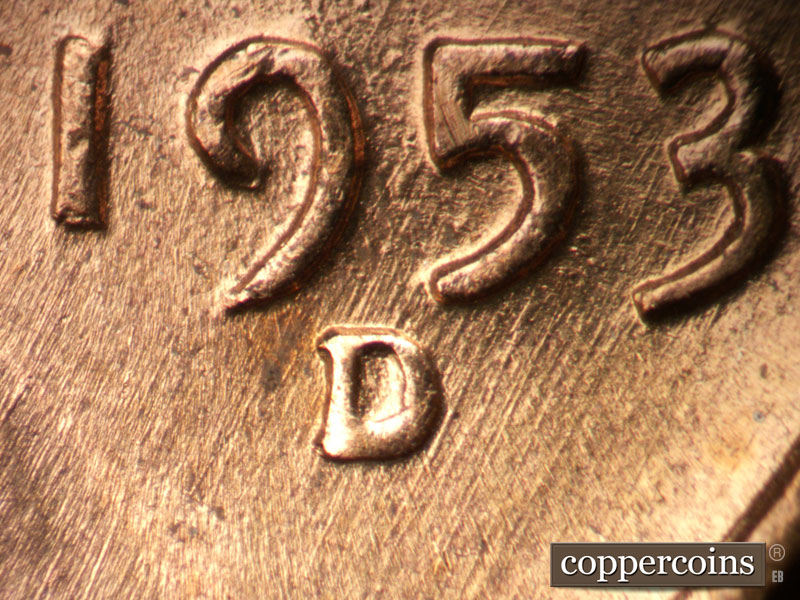 1953 Lincoln cent obverse, CopperCoins die 1953D•1MM•060.