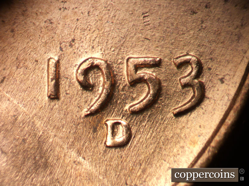 Die-stage B marker on 1953D•1MM•060 (1953 Repunched Mint Mark).