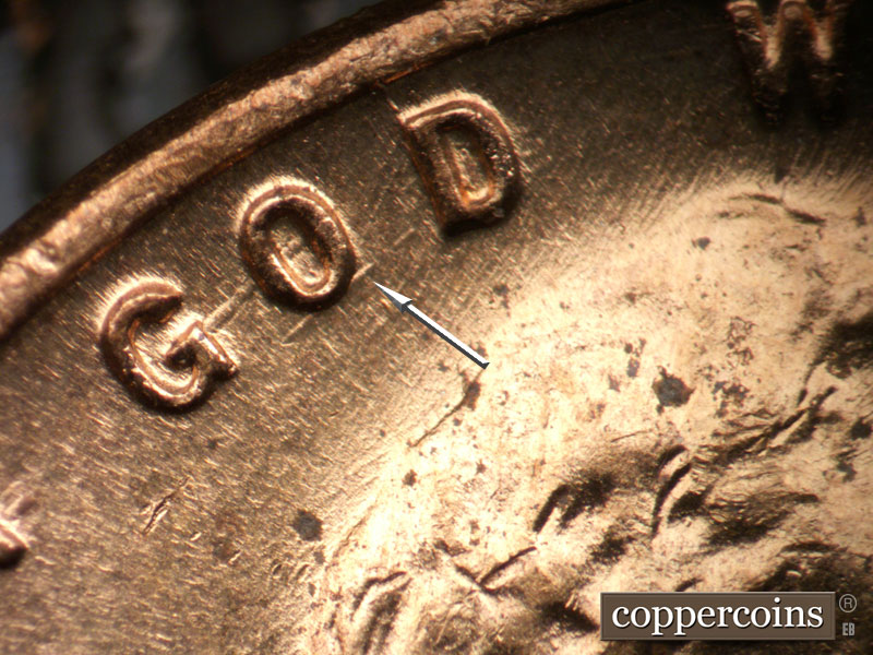 Die-stage B marker on 1953D•1MM•060 (1953 Repunched Mint Mark).