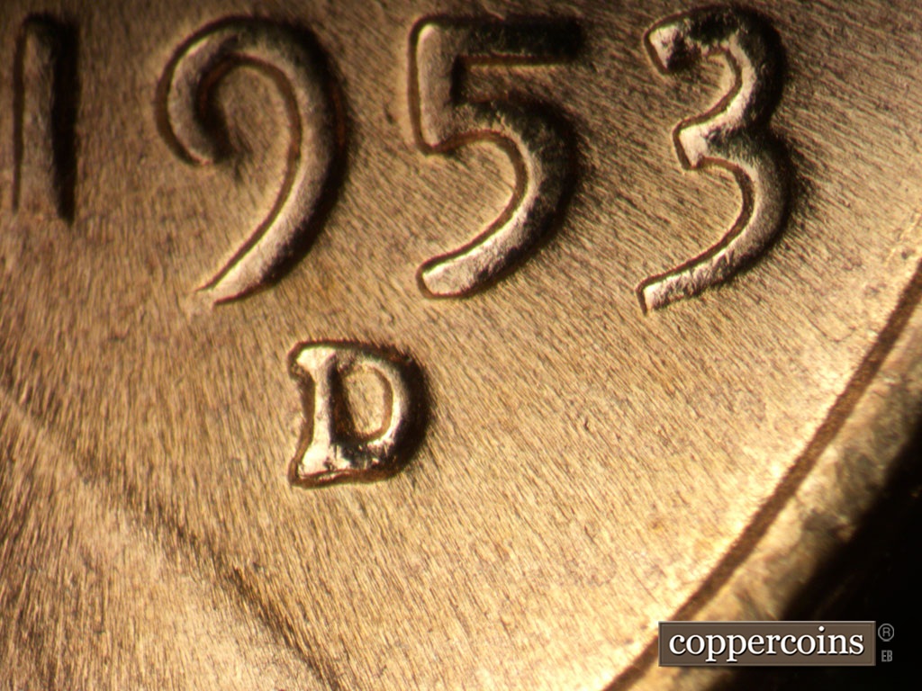 Die-stage B marker on 1953D•1MM•064 showing Closeup of repunched mint mark.