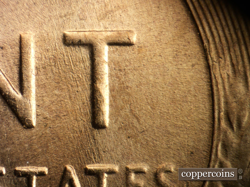 Die-stage B marker on 1953D•1MM•064 showing SSE die scratches through T in CENT.
