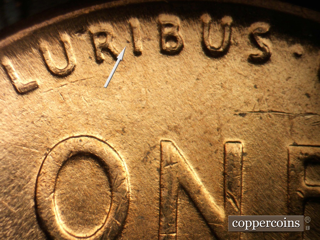 Die-stage B marker on 1953D•1MM•067 showing Die dot near I in PLURIBUS.