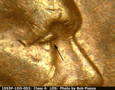 Die-stage C marker on 1953P•1DO•002 (1953 Doubled Die Obverse).