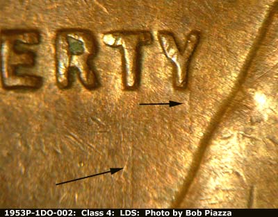 Die-stage C marker on 1953P•1DO•002 (1953 Doubled Die Obverse).